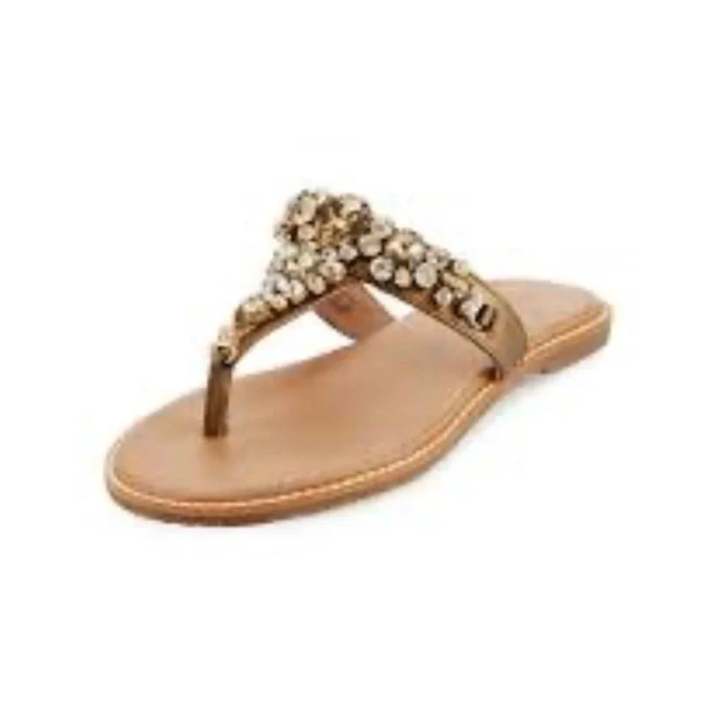 Tommy Bahama Yuri Crystal Thong Sandals Bronze Leather Flat TFW00209 Womens 7